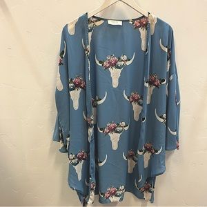 Cow Skull Print Kimono